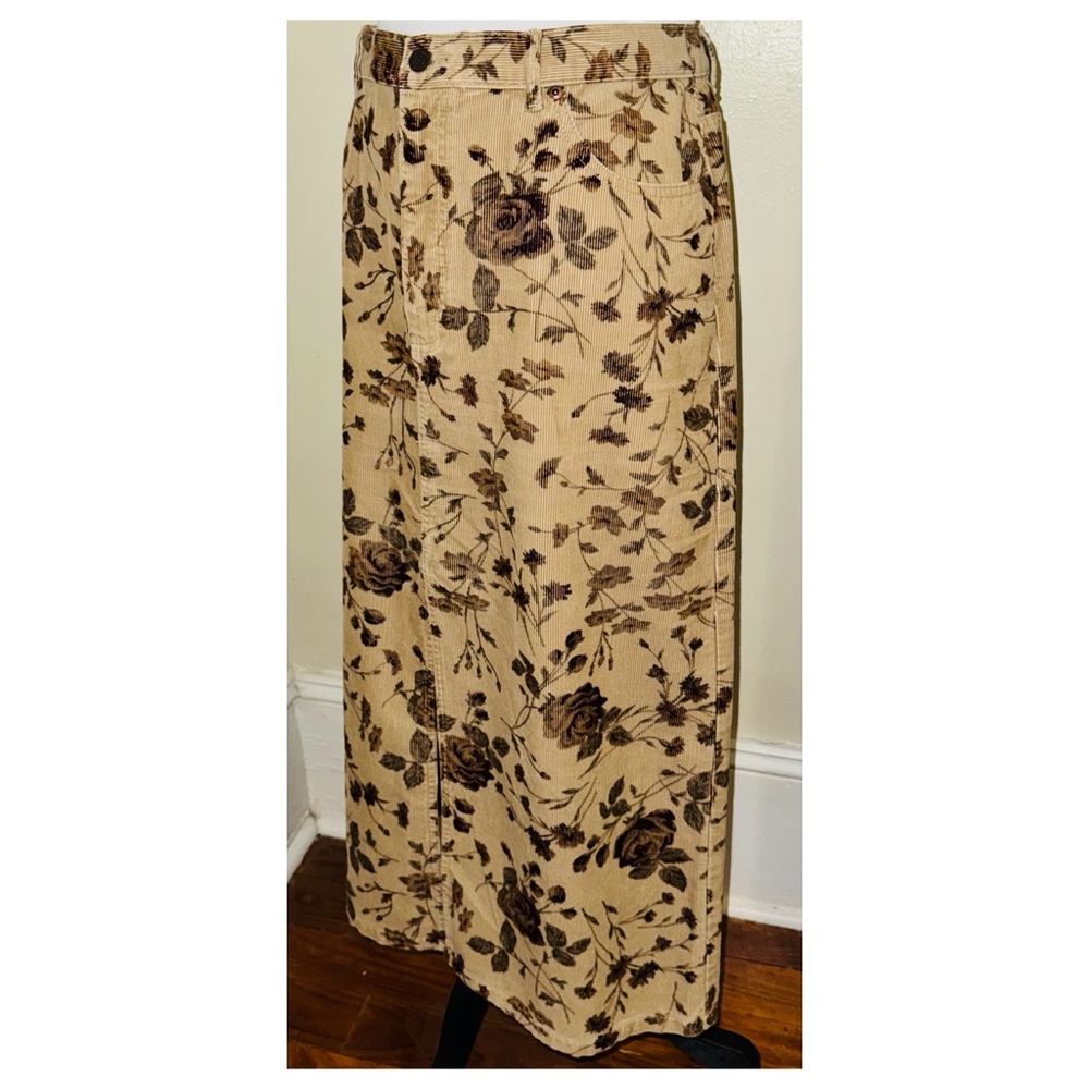 Eddie Bauer Y2K Tan Floral Jeans Style Corduroy Maxi Skirt, Sz 16P - Picture 2 of 14